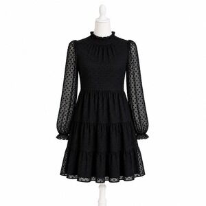Trixx Mini Dress M Black Swiss Dot Tiered Ruffle coquette Whimsigoth fairy Party